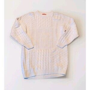 ESPRIT Cable Knit Sweater Womens Large White Ivory Vintage Ramie Cotton